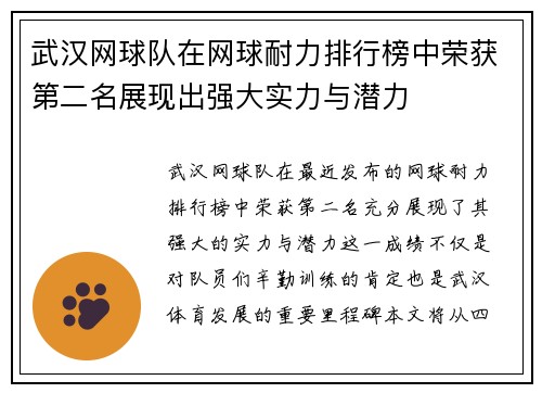 武汉网球队在网球耐力排行榜中荣获第二名展现出强大实力与潜力